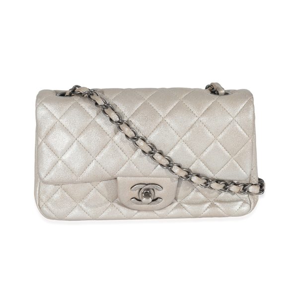 Chanel Silver Metallic Nubuck Rectangular Mini Flap - Picture 1 of 9